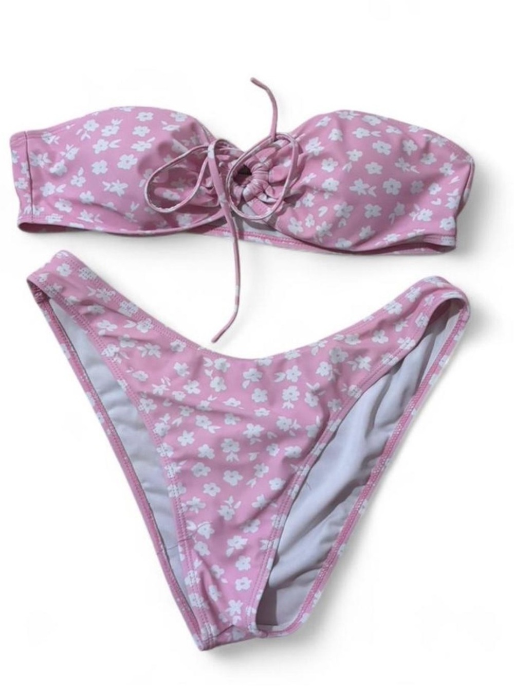 Medium Pink Floral Bandeau Bikini Set
